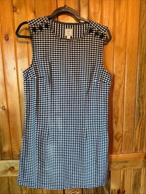 DOEN x GAP Navy and White Gingham Sleeveless Shift Dress with Shoulder Buttons